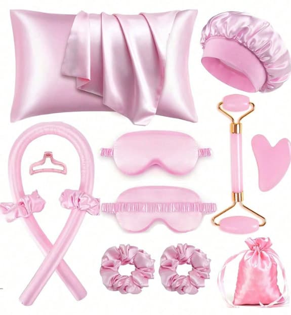12-Piece Heatless Hair Curler Set for Damage-Free Curls & Sleep - Pink