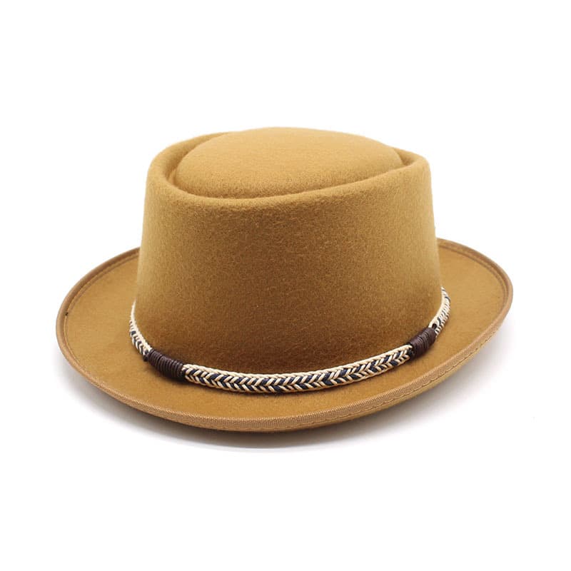Khaki Unisex Pure Woolen Short-Brimmed Fedora - Classic British Gentleman's