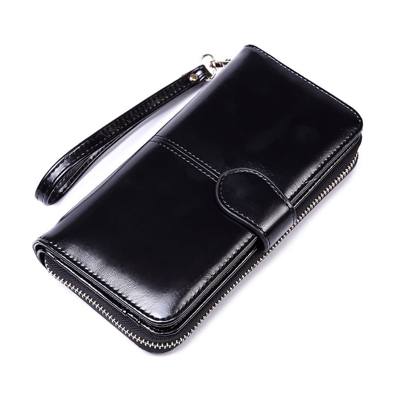 Black Women's Long Buckle Closure Wallet - PU Lether Large Capacity
