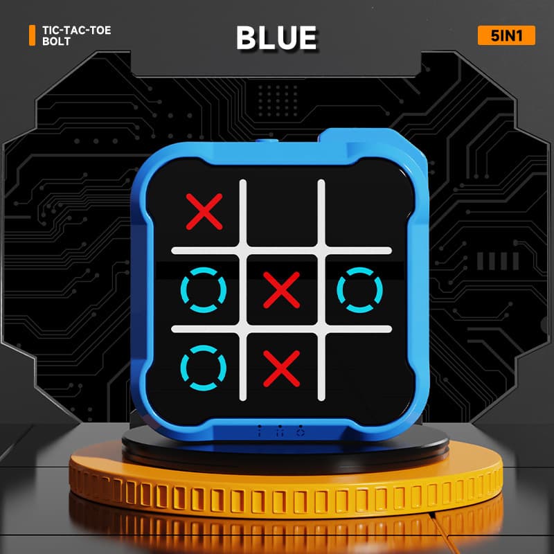 Blue All-in-One Tic-Tac-Toe Desktop Game - Portable Family Interactive Board