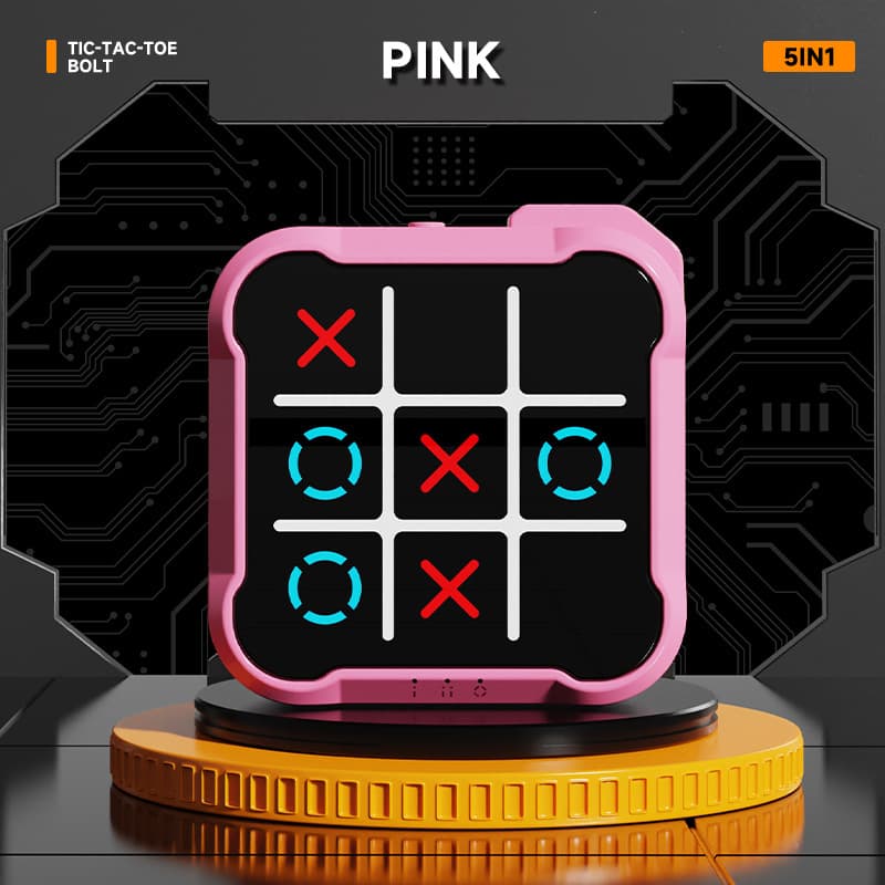 Pink All-in-One Tic-Tac-Toe Desktop Game - Portable Family Interactive Board