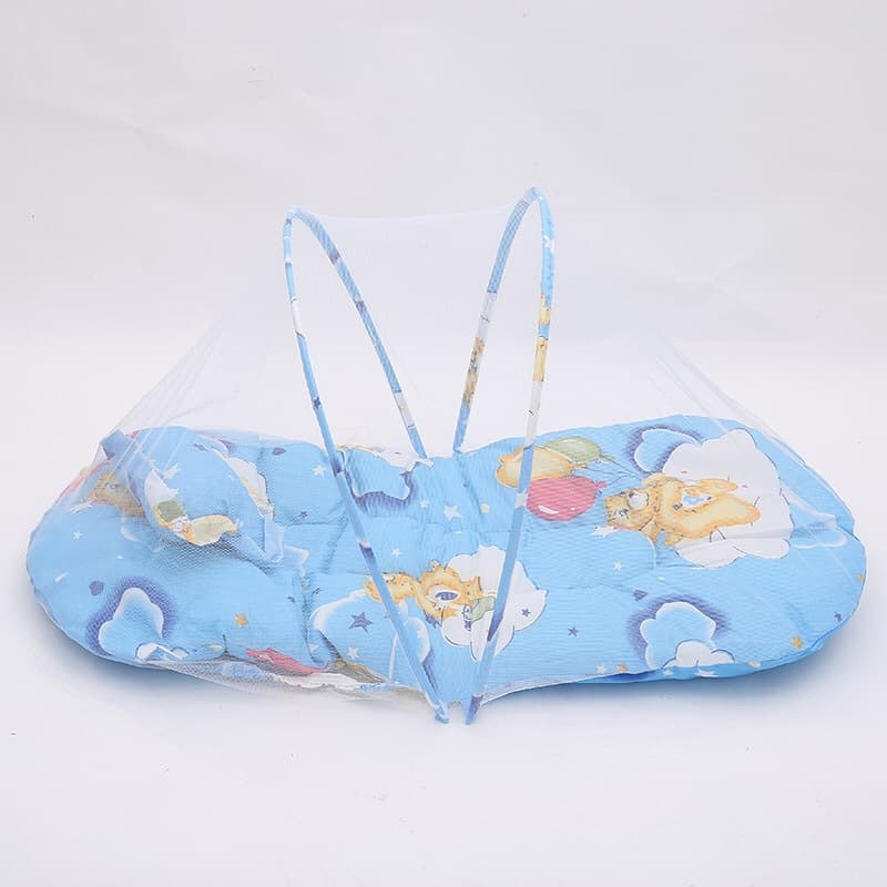Blue Portable 3-in-1 Mosquito Net Set with Soft Sleep Pad & Pillow