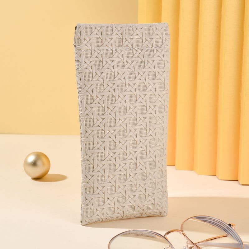 3-Pack Beige Woven Texture Eyeglass Cases - Retro PU Leather Anti-Pressure