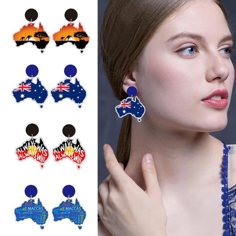4-Pair Wooden Map Silhouette Earrings - Lightweight Geometric Ear Drops