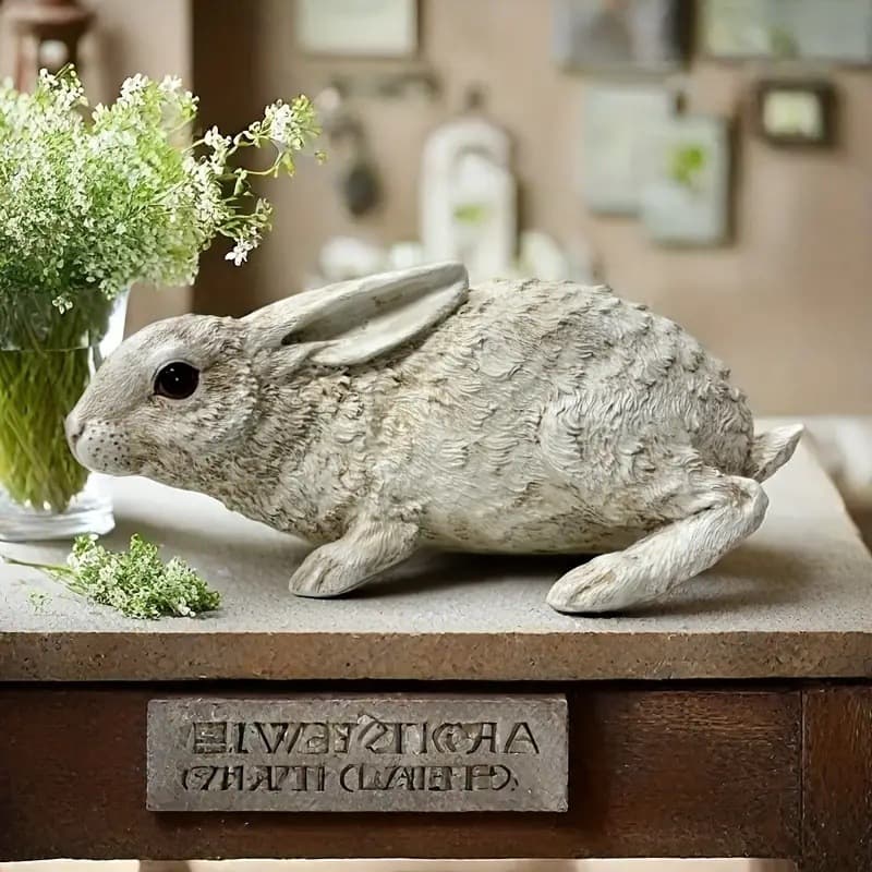 Weather-Resistant Resin Rabbit Garden Statue - Lifelike Animal Decorative