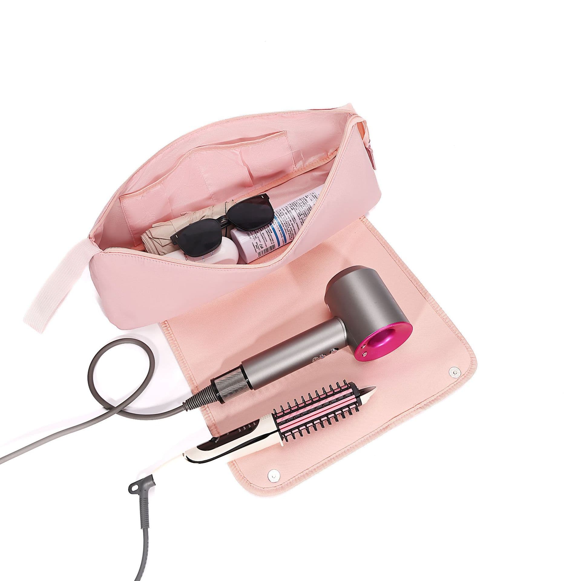 Pink Insulated Roll-Up Travel Case for Hair Styling Tools - 18x5.5x5 Inch