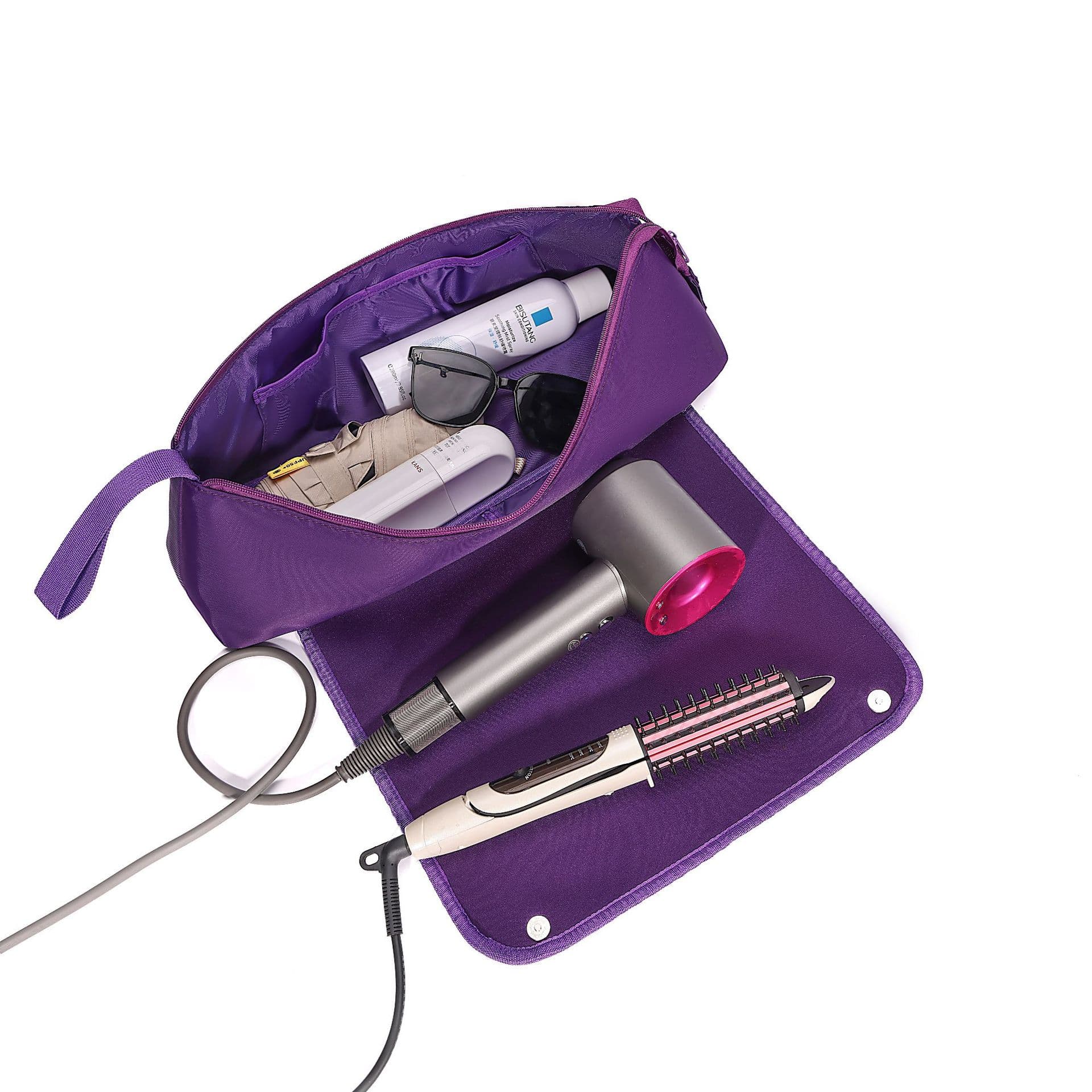 Purple Insulated Roll-Up Travel Case for Hair Styling Tools - 18x5.5x5 Inch