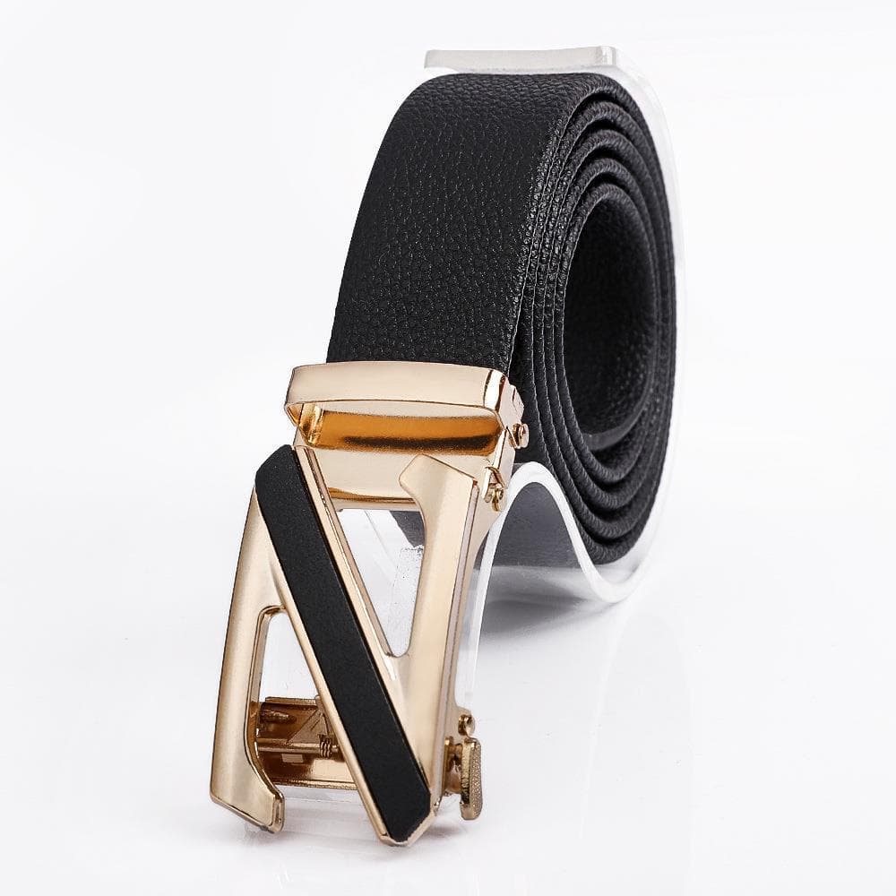Men's Z Style Gold Automatic Buckle Business Suit Belt - Adjustable No-Hole