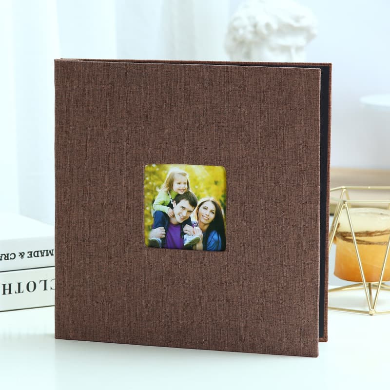 Coffee color Linen Self-Adhesive Photo Album DIY Scrapbook with Cover Window