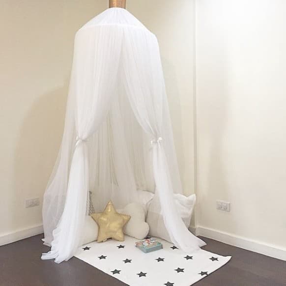 White Nordic Style 7-Layer Tulle Bed Canopy 300 cm Extra Long 60 cm Dome