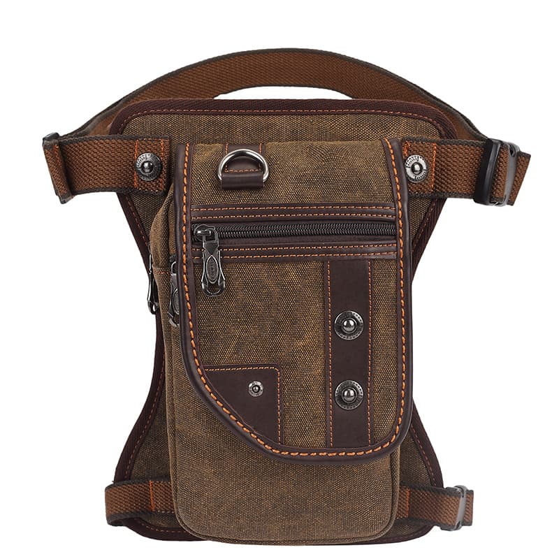 Bronze-colored Men's Vintage Canvas Drop Leg Bag Tactical Multi-Purpose