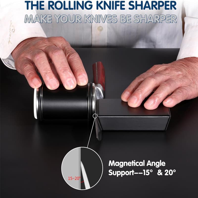 Black Rolling Knife Sharpener Set with Diamond Discs and Magnetic Base 15