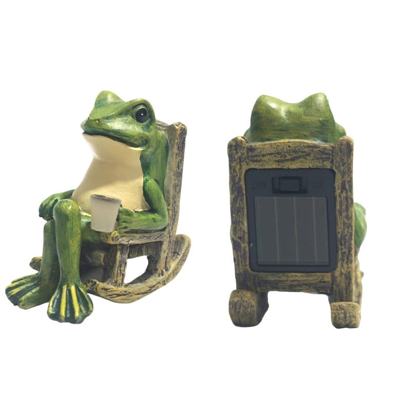 Solar Powered Rocking Chair Frog Garden Statue Resin Animal Sculpture