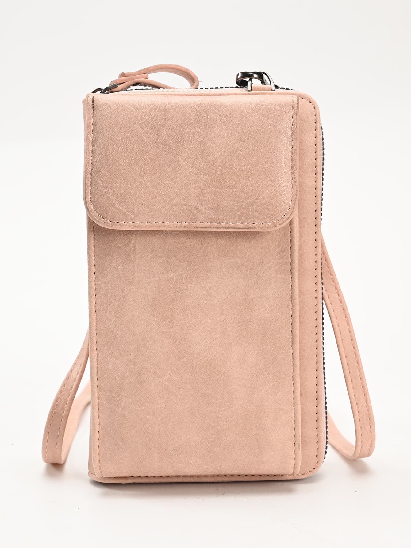 Pink Women's PU Leather Crossbody Phone Bag - Pink Crossbody Adjustable