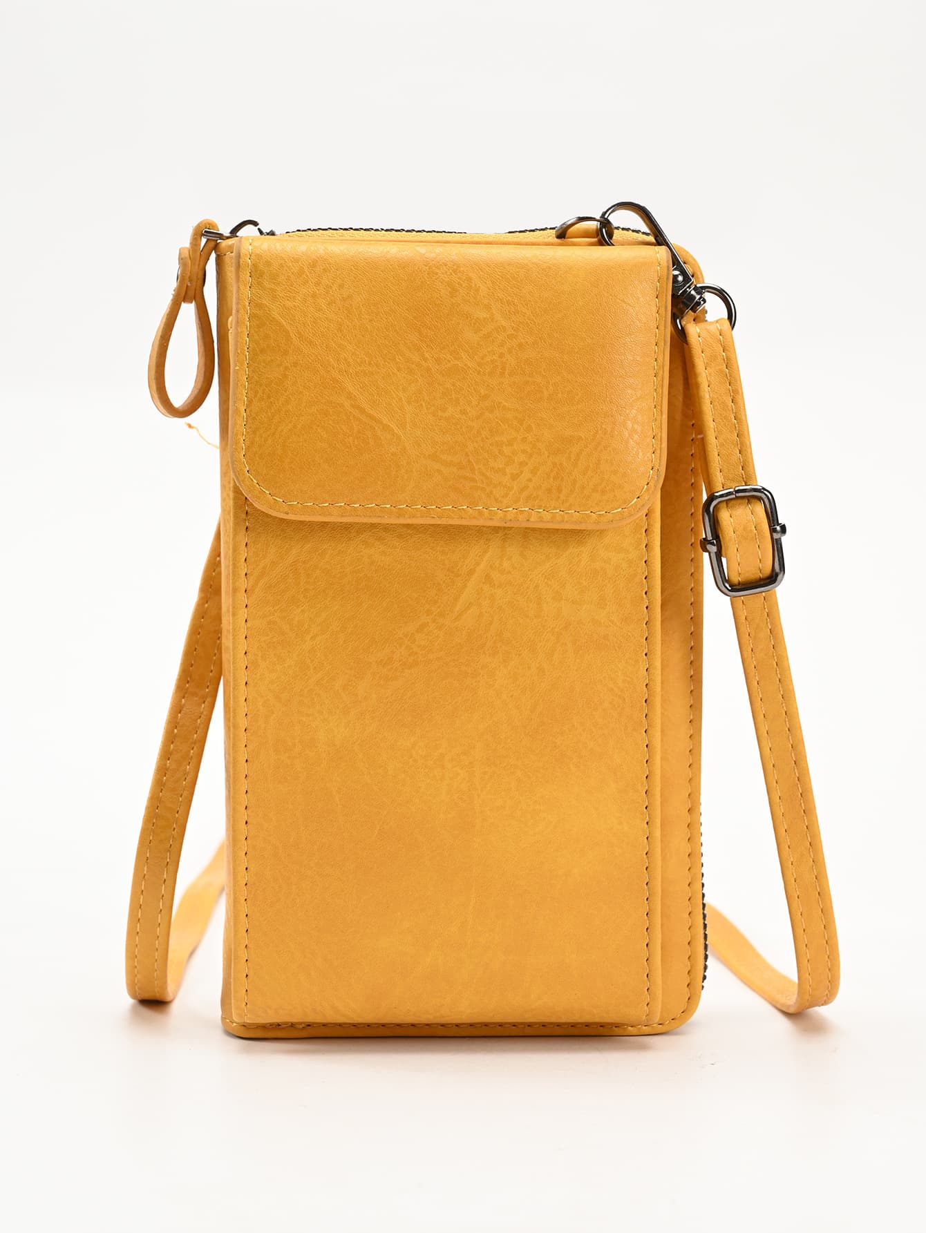 Yellow Women's PU Leather Crossbody Phone Bag - Yellow Crossbody Adjustable