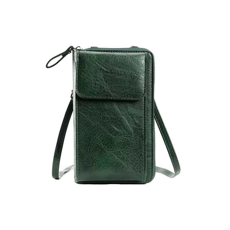 Green Women's PU Leather Crossbody Phone Bag - Green Crossbody Adjustable