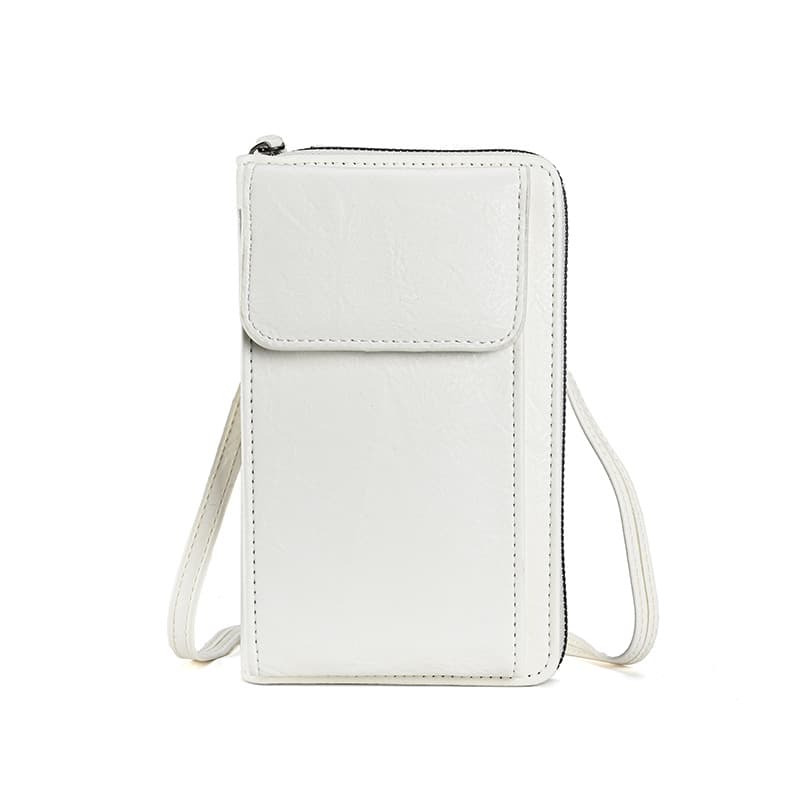 White Women's PU Leather Crossbody Phone Bag - White Crossbody Adjustable