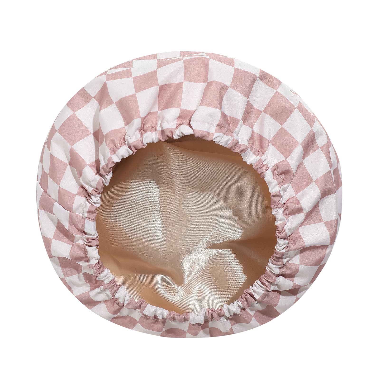 Coffee Grid Double-Layer Waterproof Shower Cap for Women Long Hair