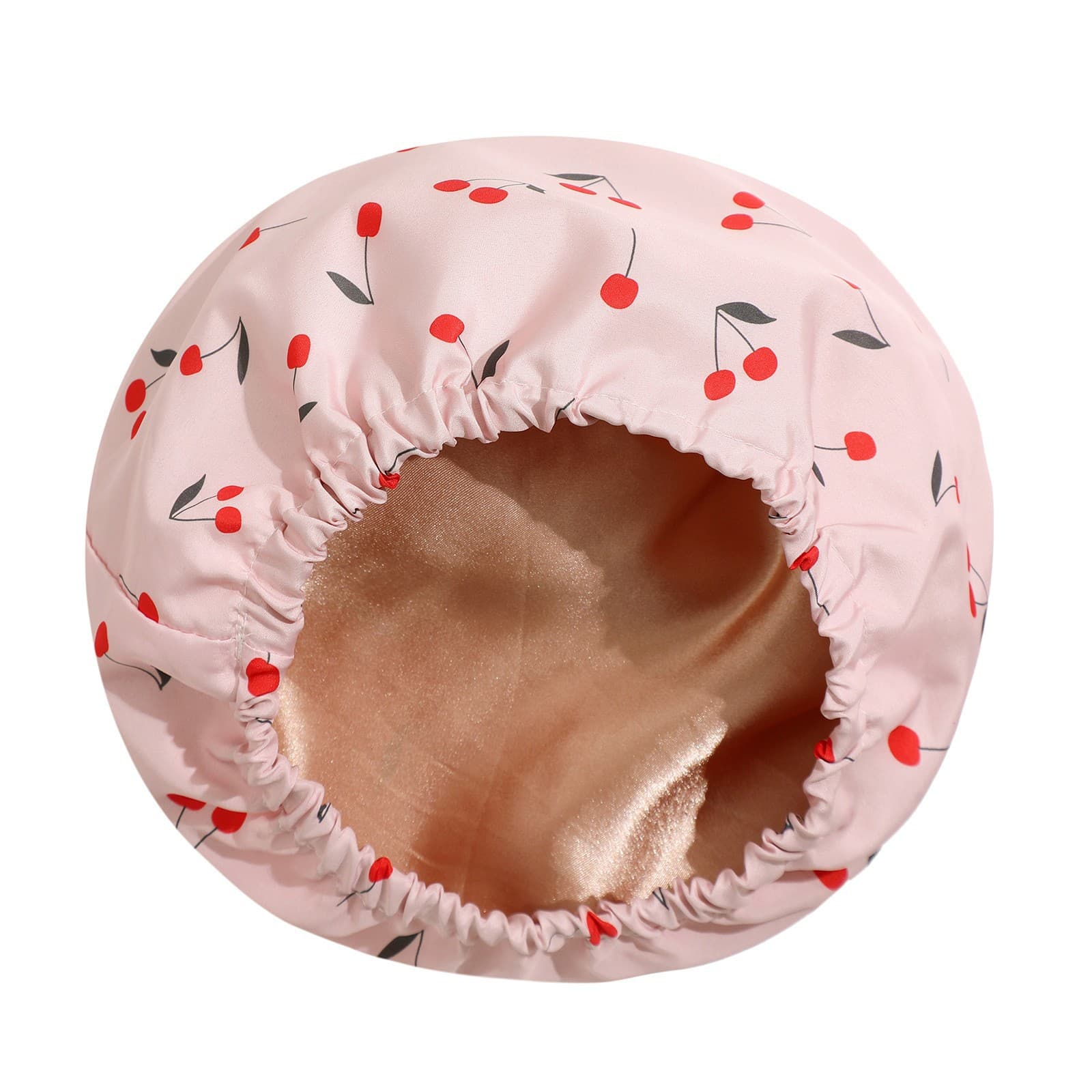 Pink cherries Double-Layer Waterproof Shower Cap for Women Long Hair