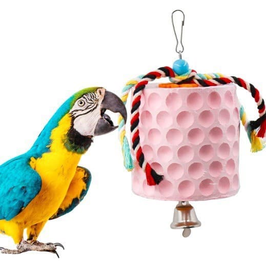 2-Pack Pink Hanging Bird Chew Toy with Bell and Rope, Ideal for Parrots
