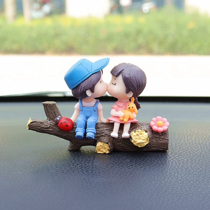 Tree Branch Blue and Pink Couple Car Ornament for Dashboard - Romantic