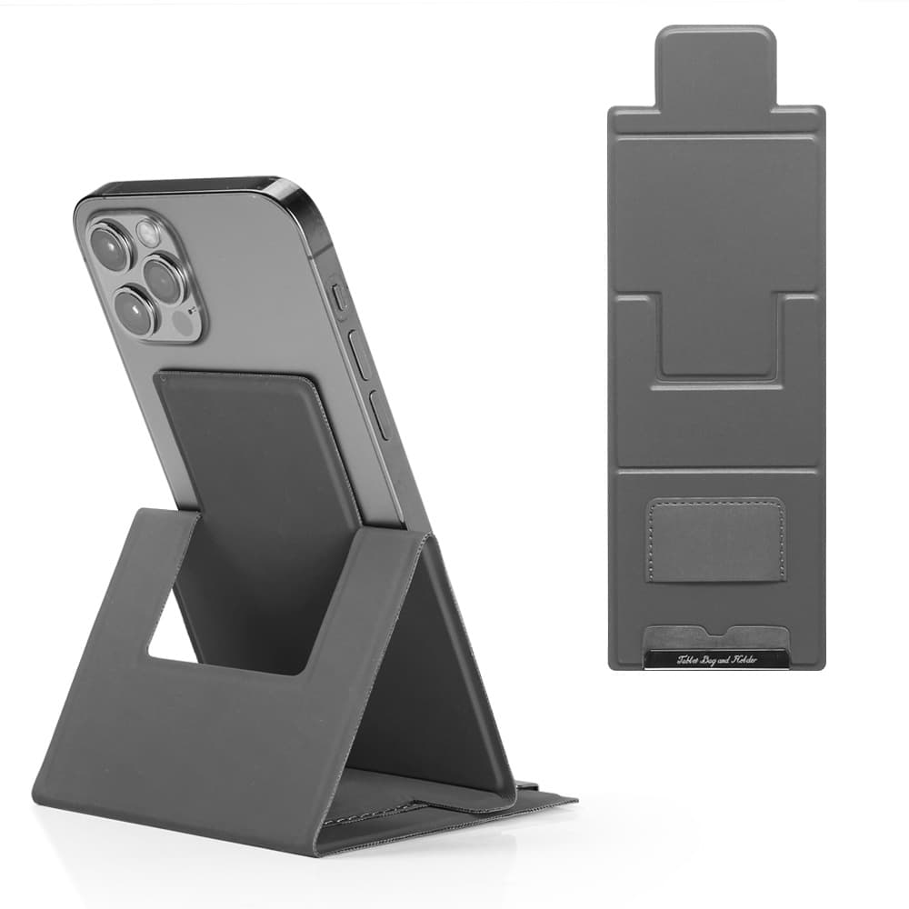 2-PCS Grey Portable Foldable Phone Stand with Card Holder - Compact Desktop