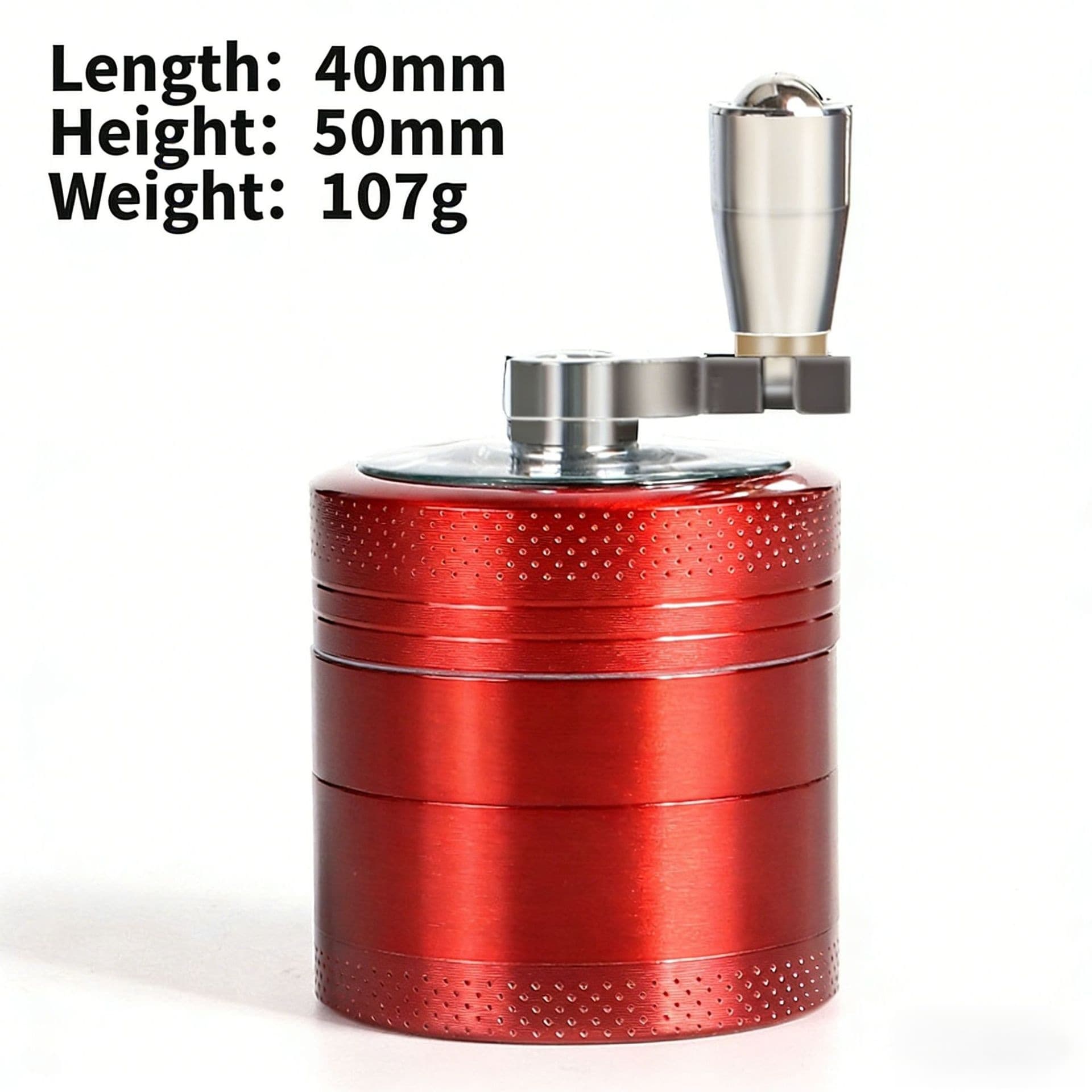 Red 40mm Zinc Alloy 4-Layer Hand-Crank Grinder - Compact Metal Spice & Herb