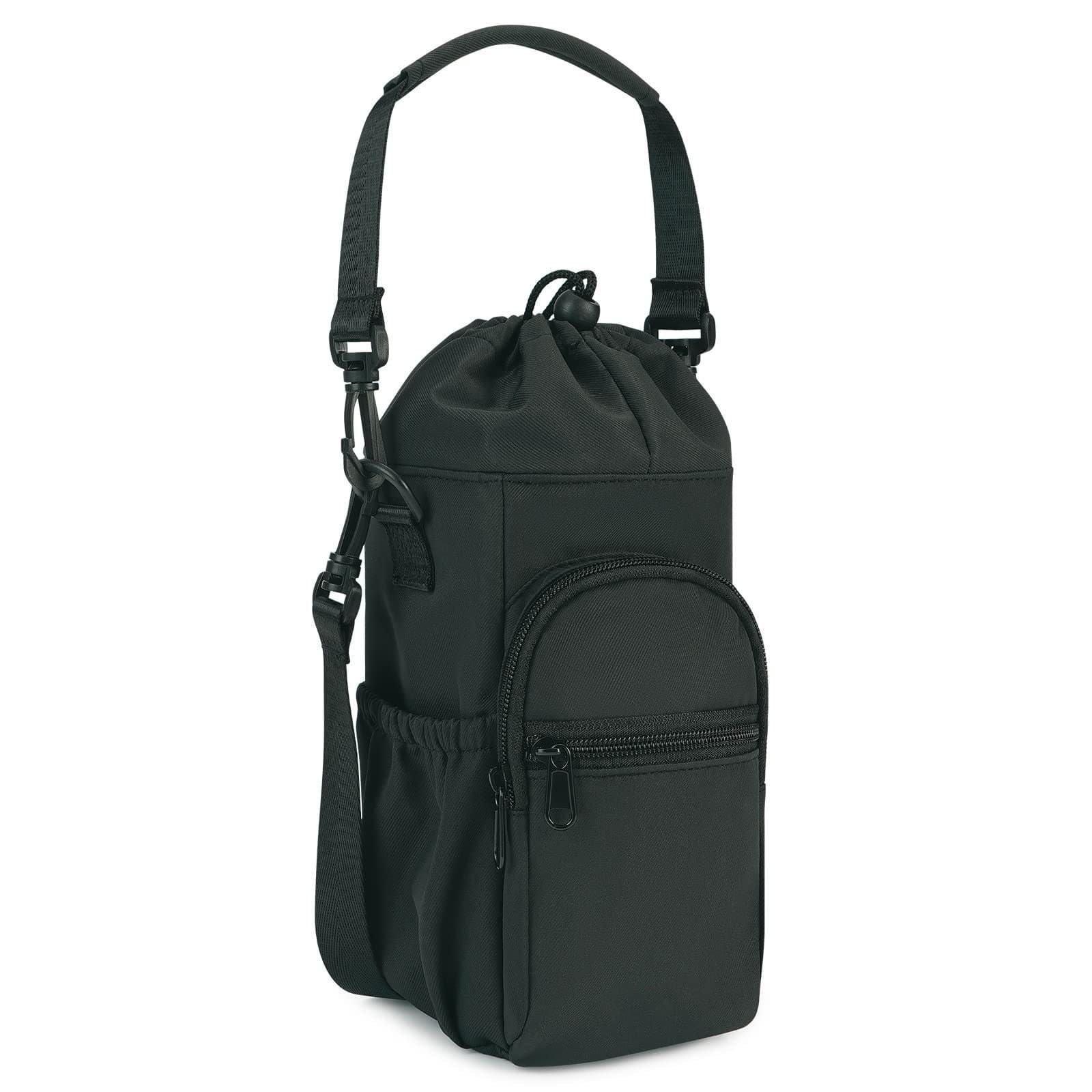 Black Water Bottle Carrier with Drawstring Closure - Adjustable Shoulder