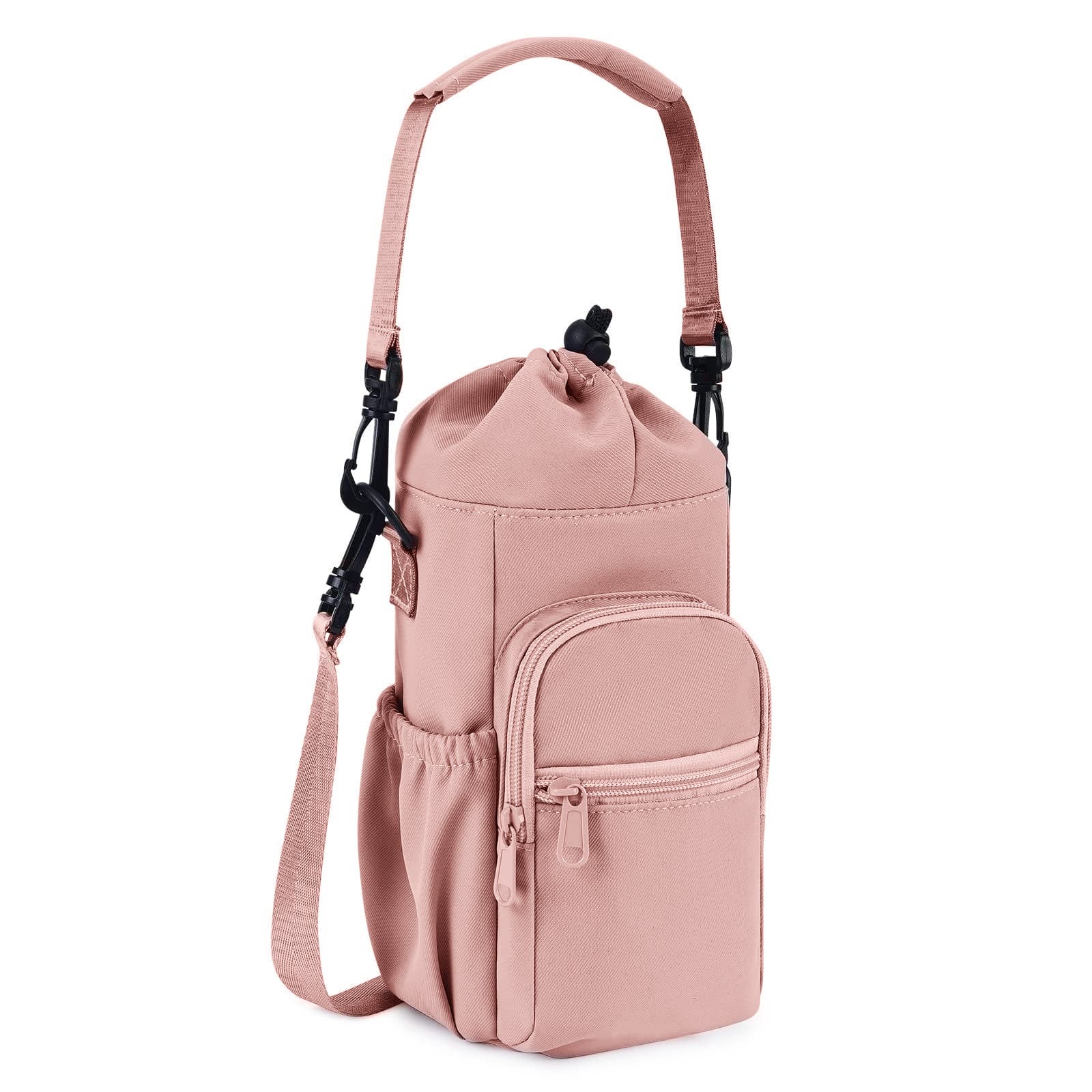 Pink Water Bottle Carrier with Drawstring Closure - Adjustable Shoulder