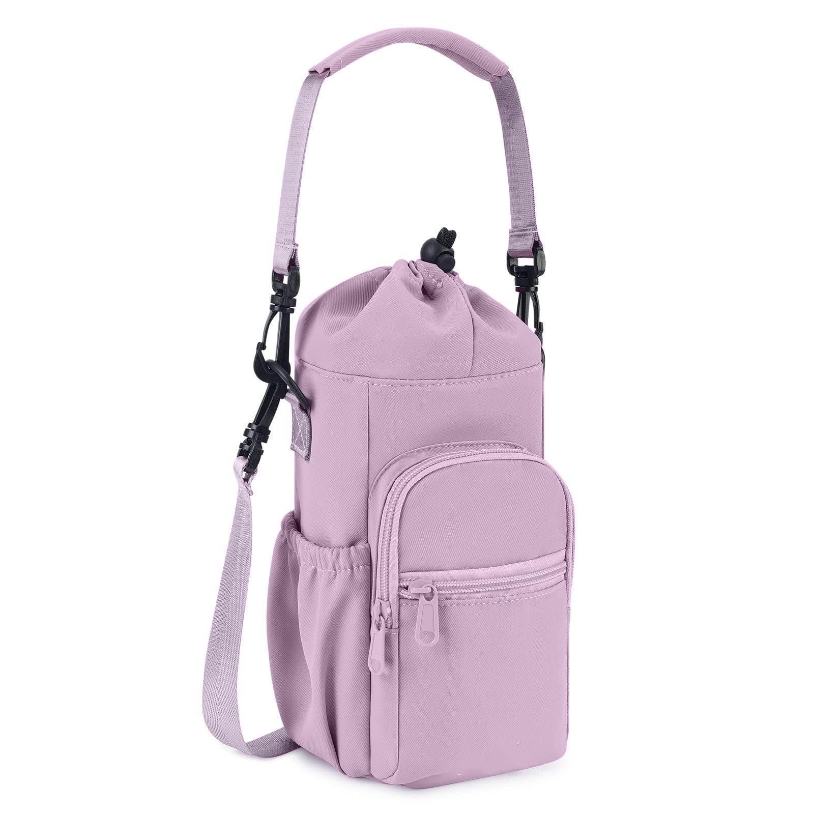 Purple Water Bottle Carrier with Drawstring Closure - Adjustable Shoulder