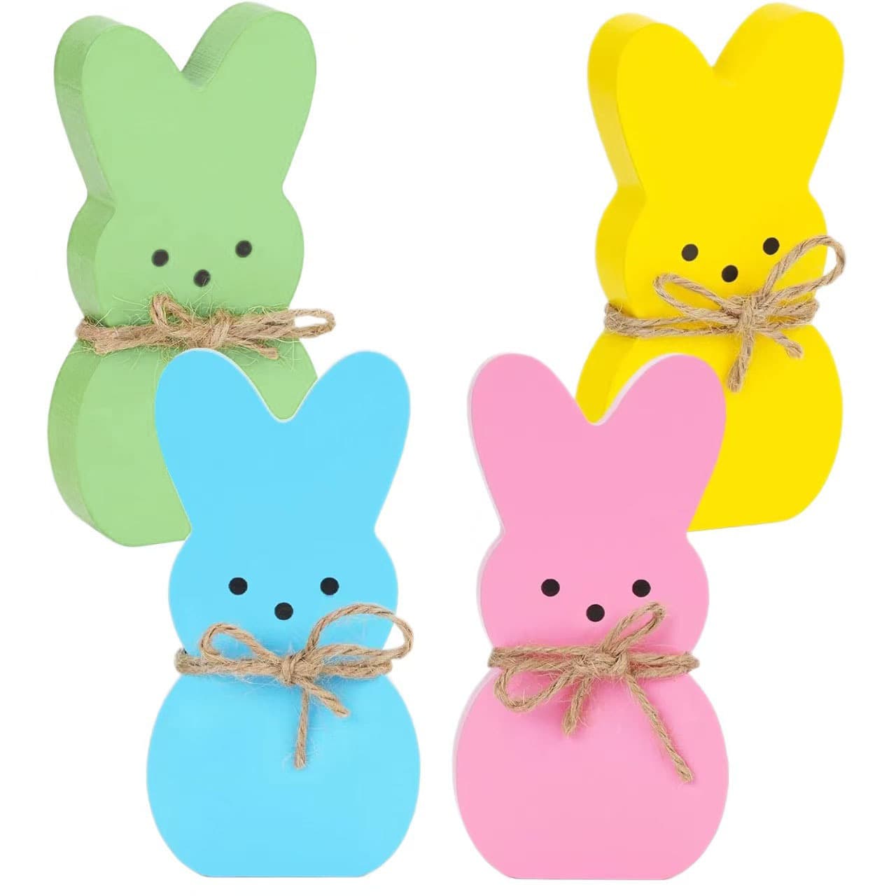 2-PCS Wooden Easter Bunny Decorations 4-Piece Set in Pastel Colors for Home