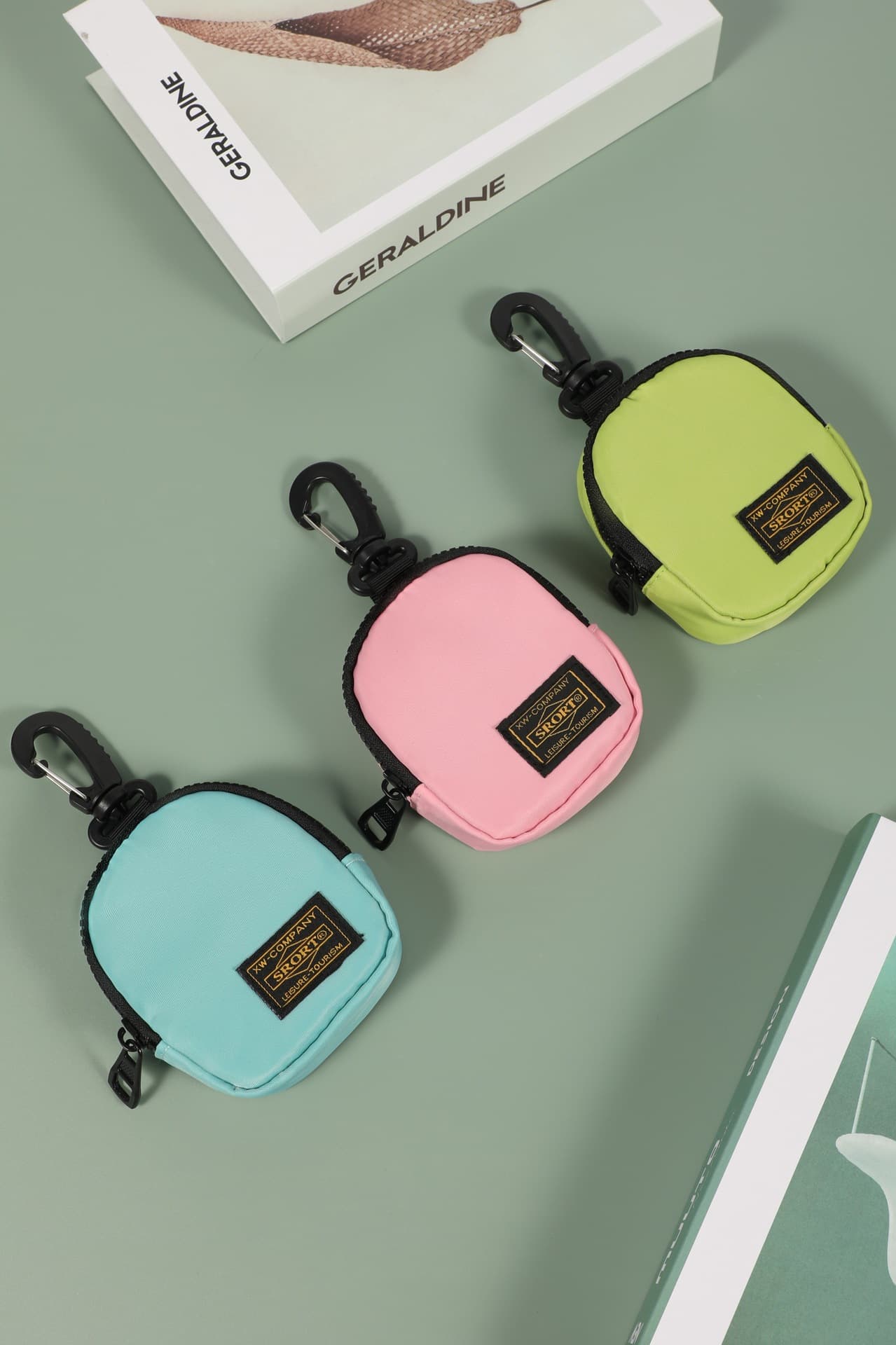 3-Piece Mini Coin Purse with Carabiner Clip Water Resistant Small Zipper