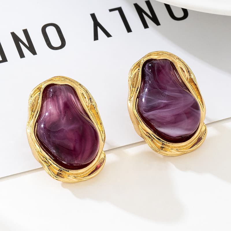 A Pair of Vintage Baroque Statement Earrings - Chunky Gold - Purple Faux