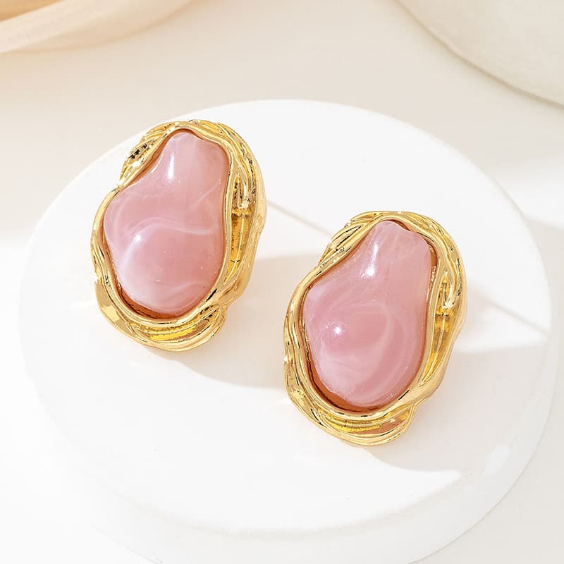 A Pair of Vintage Baroque Statement Earrings - Chunky Gold Tone - Pink Faux