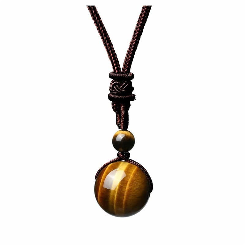Handmade Woven Tiger Eye Stone Pendant Necklace Vintage Natural 12mm