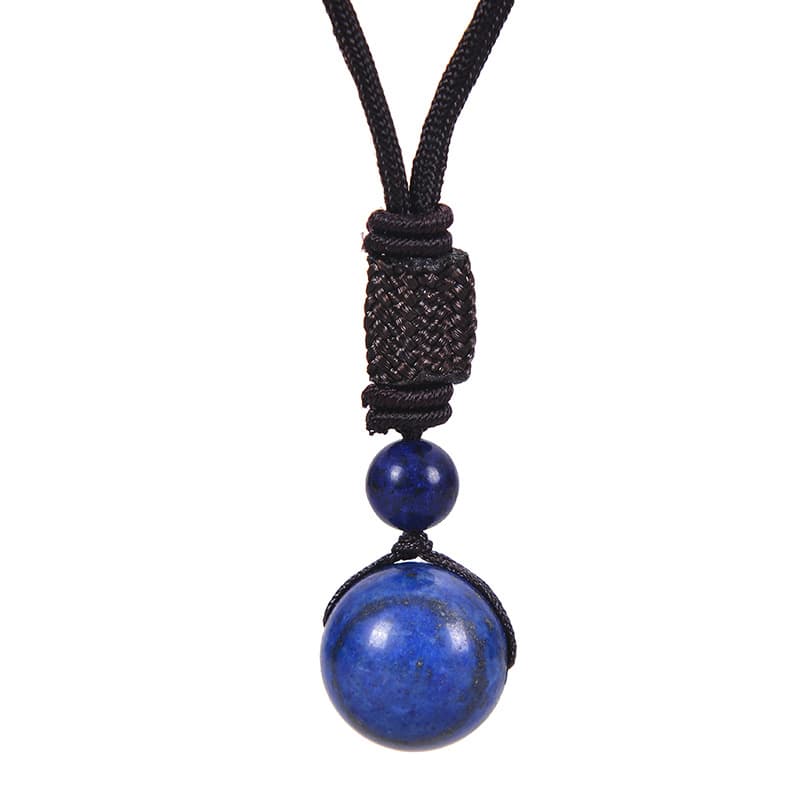 Natural Lapis Lazuli Pendant Necklace 10mm Bead Handmade Woven Adjustable