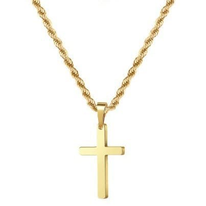 Gold Tone Cross Pendant Necklace Twisted Rope Chain 45 cm Unisex Fashion
