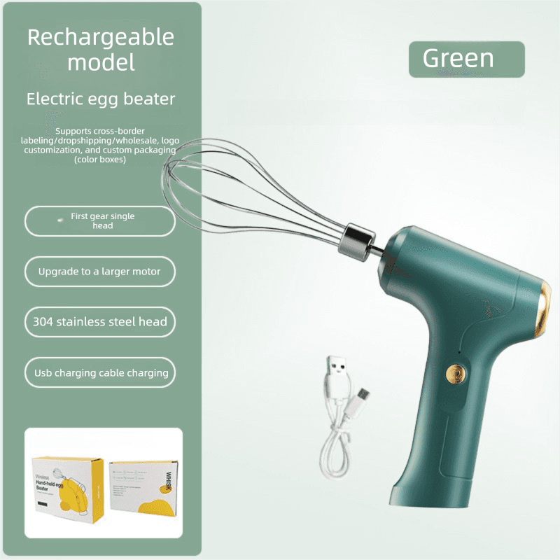 Compact Electric Handheld Egg Whisk Multi-Function Automatic Cream - Green