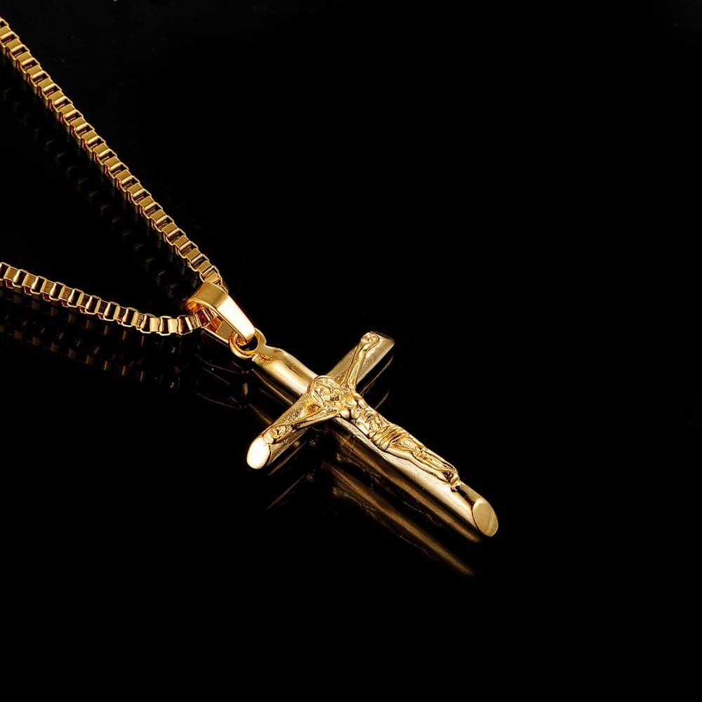 Men's Vintage Gold Cross Pendant Necklace Stainless Steel Titanium Steel