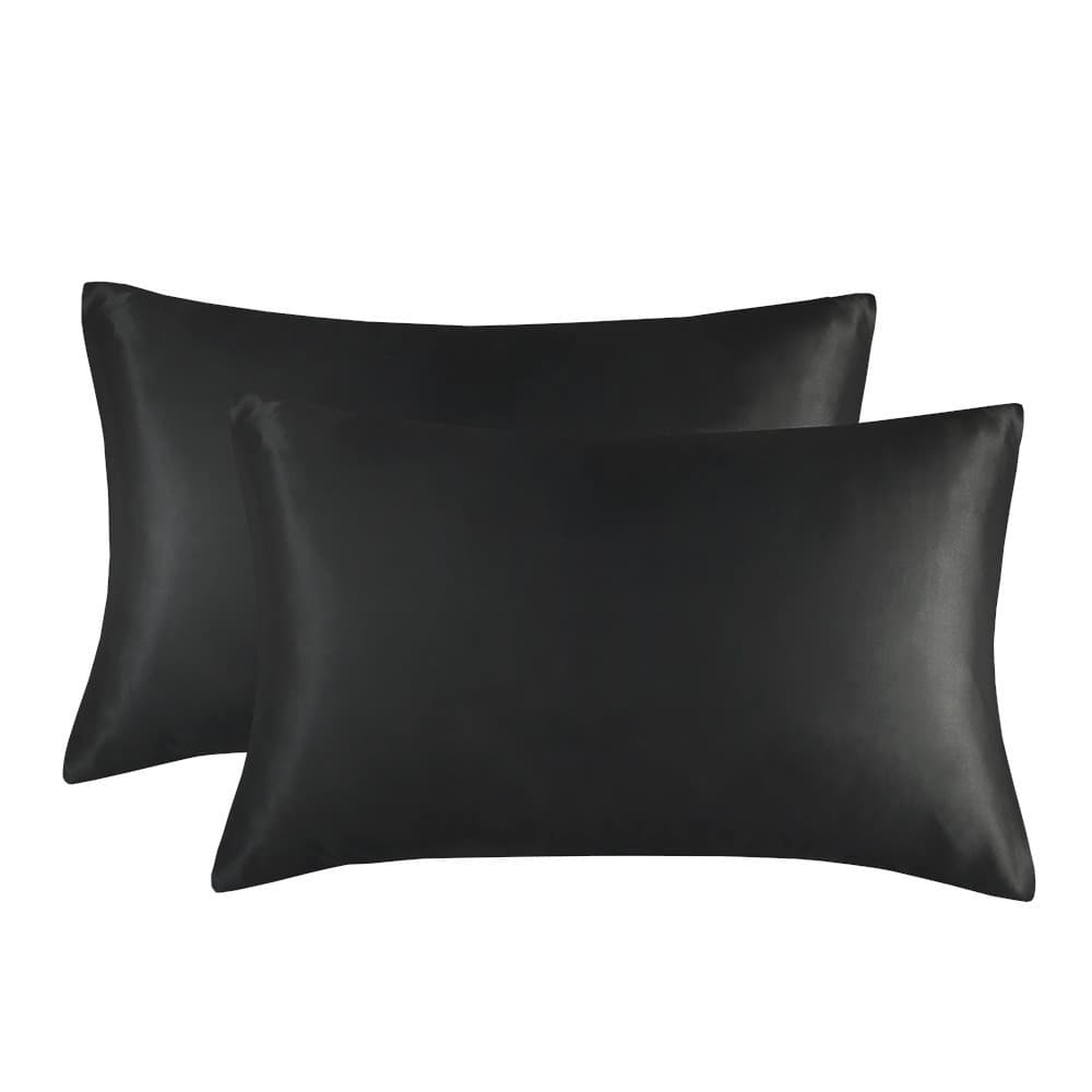 1-Pair Black Satin Silk Pillowcase for Hair and Skin - Smooth - 20x30"
