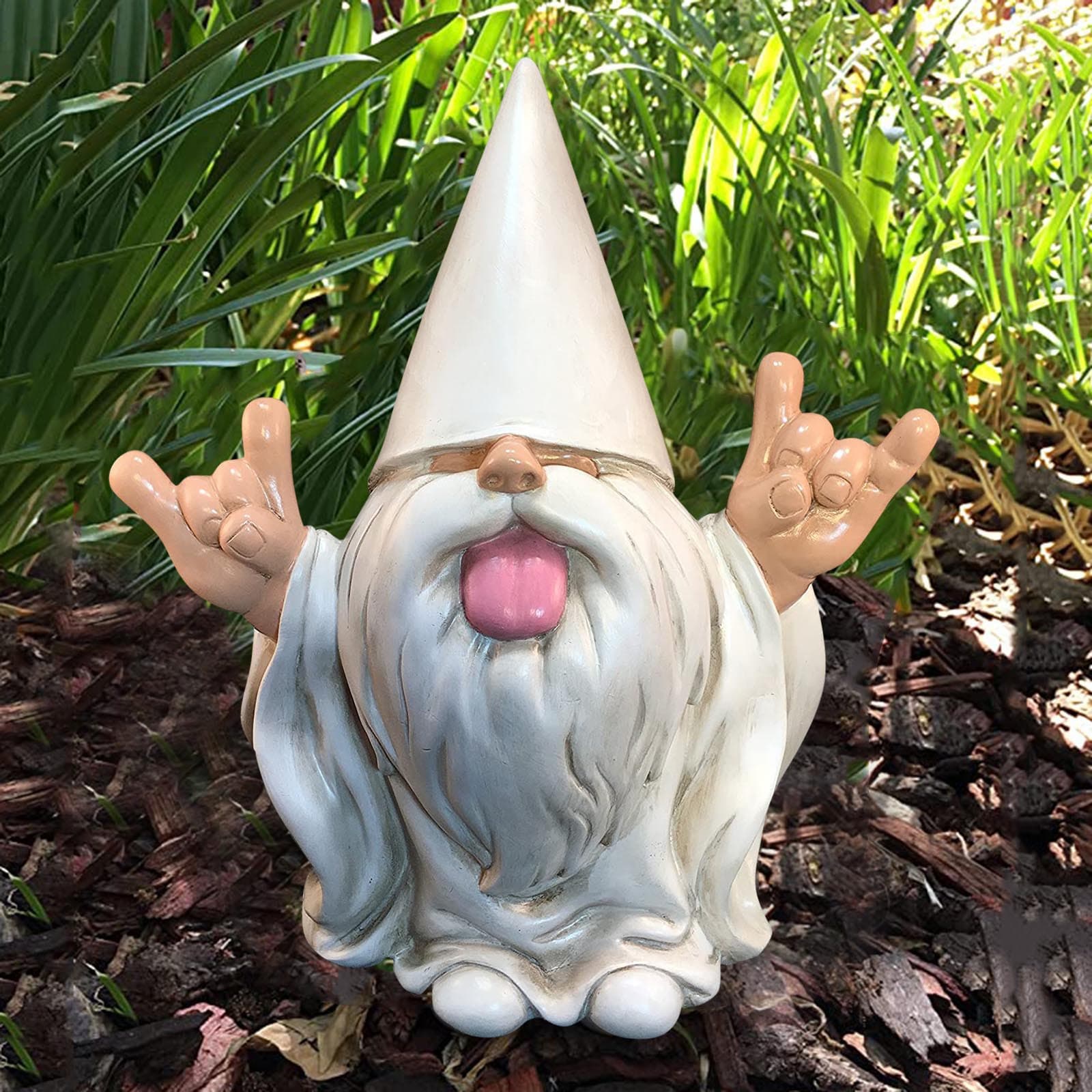 Naughty Garden Gnome Statue with Tongue Out - Funny Resin Dwarf Figurine