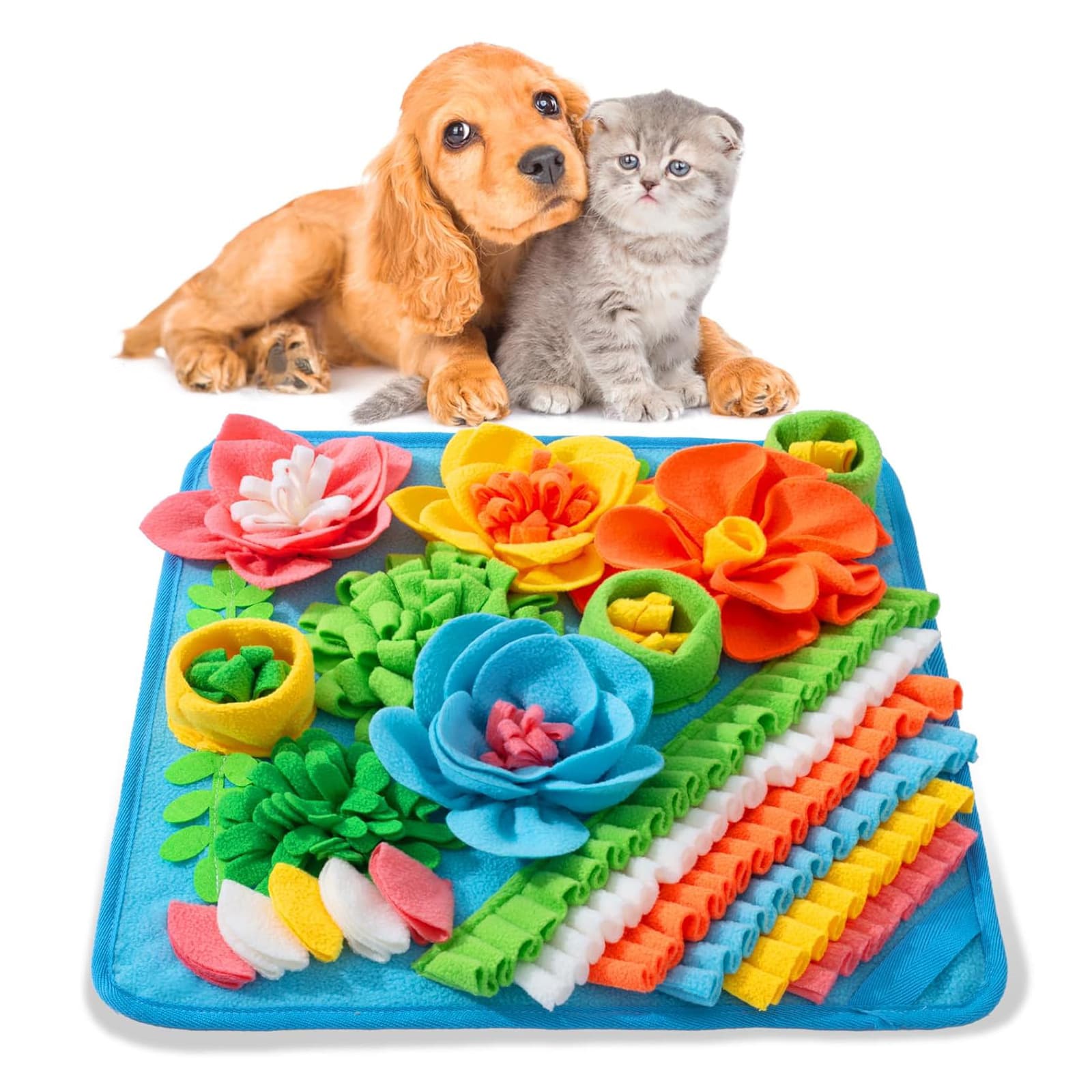 Blue 39 × 39 cm Interactive Fleece Dog Sniffing Mat & Slow Feeder - Stress