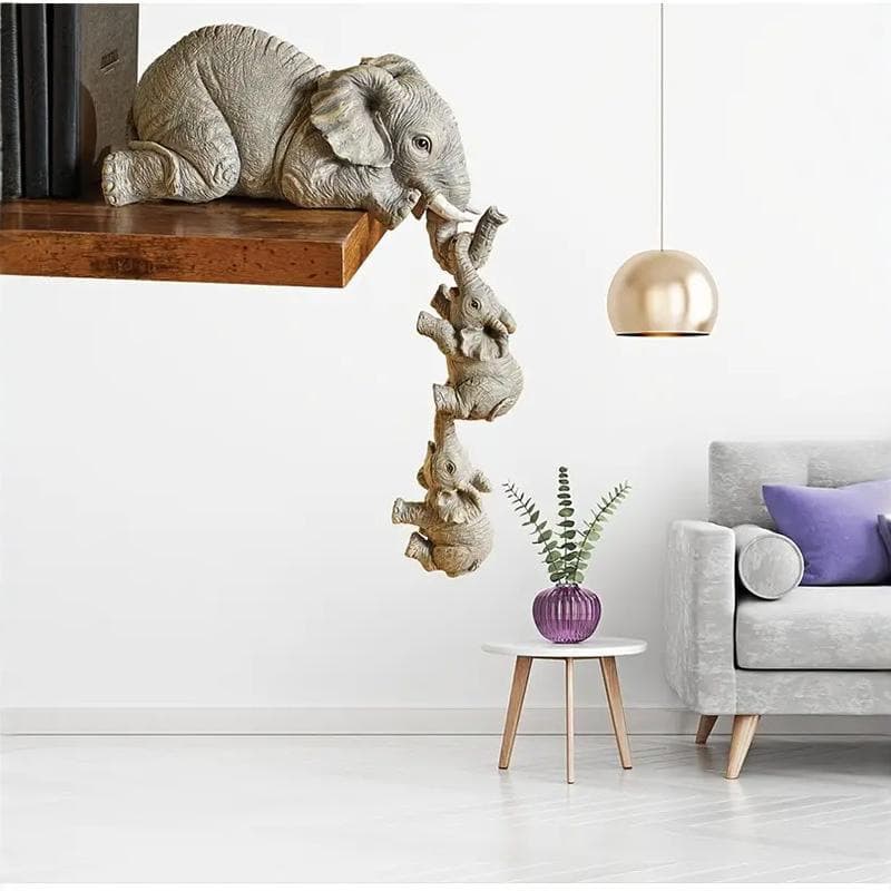 3-Piece Mother Child Elephant Figurine Set - Stackable Resin Home Office