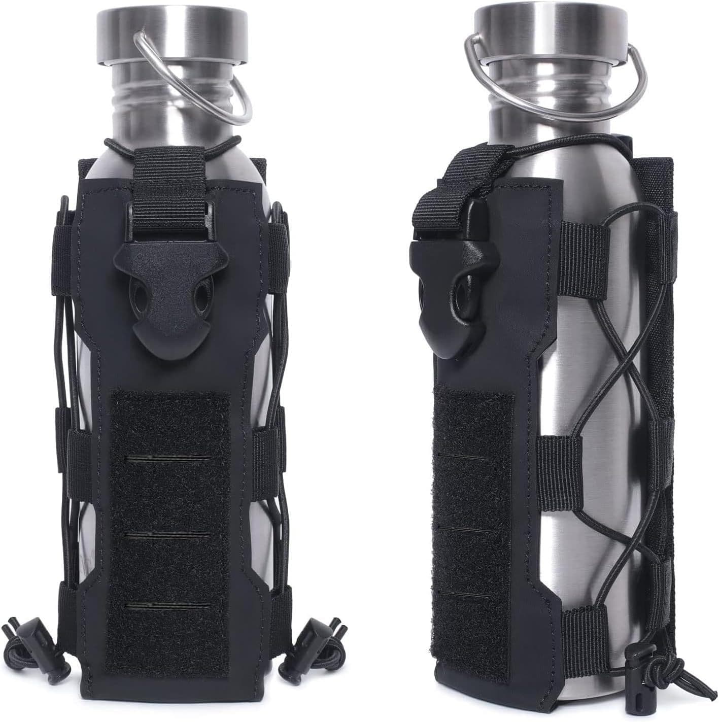 Black Adjustable Tactical Water Bottle Pouch - Multi-Functional MOLLE
