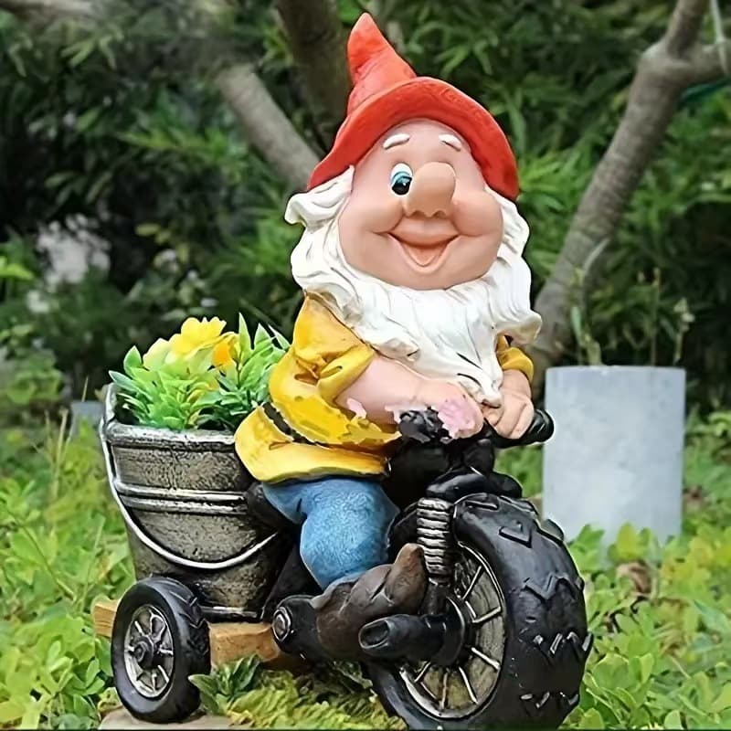 Whimsical Biking Gnome Garden Statue - Hand-Painted Resin Cycling Dwarf