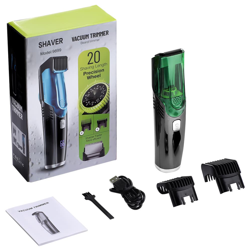 Green Beard & Hair Trimmer with Strong Vacuum Suction and Digital Display