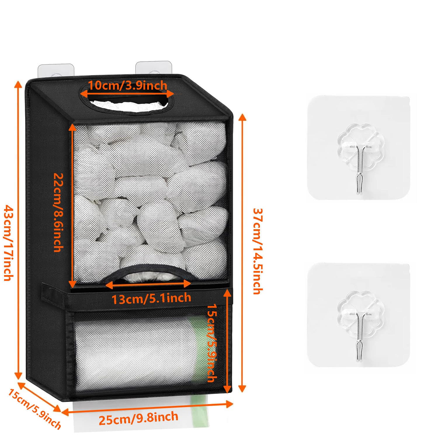 2-in-1 Black Kitchen Plastic Bag & Trash Bag Roll - 17.5x9.9x5.8 inch
