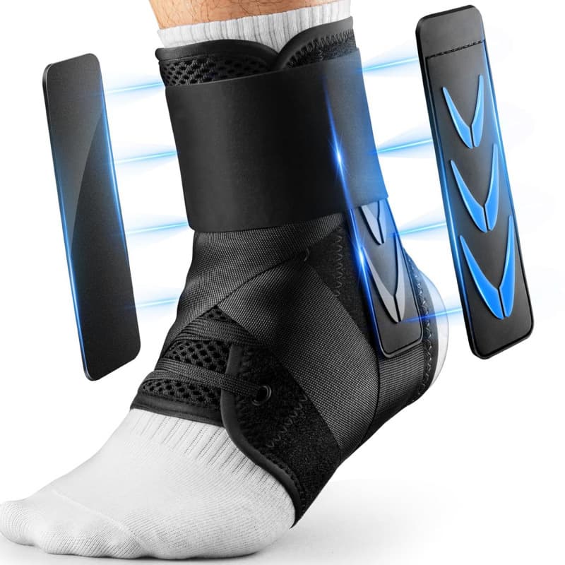 XS Size Black Triple-Layer Compression Ankle Brace With Adjustable Lace-Up