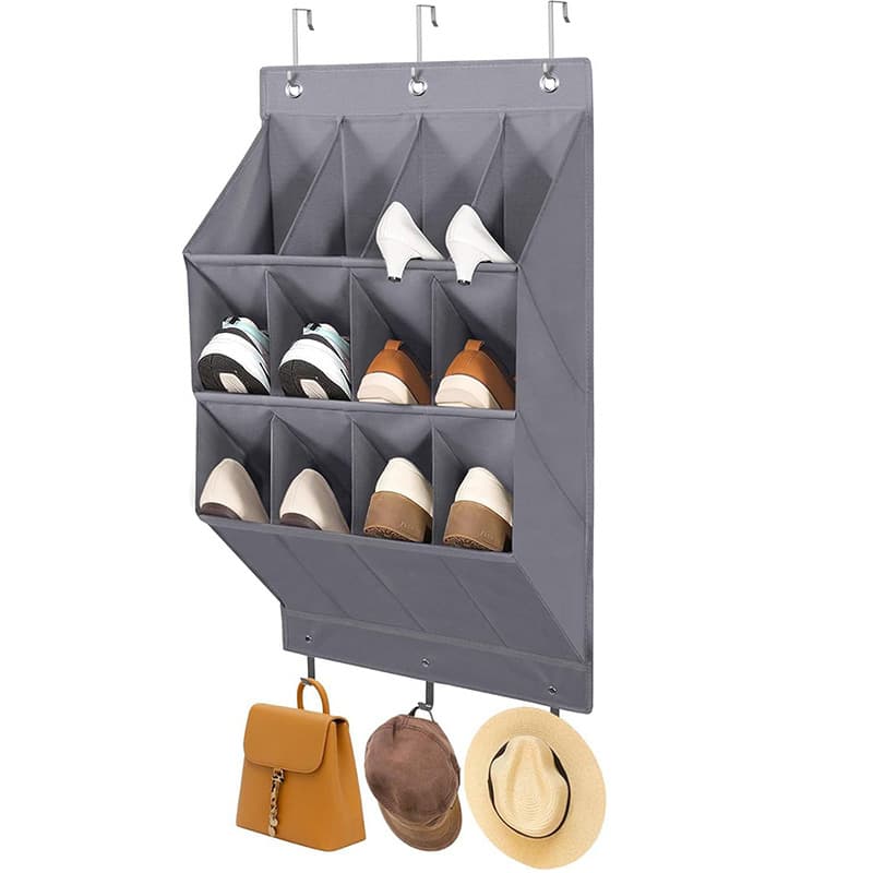 12-Pockets Grey Collapsible Over-the-Door Hanging Storage Bag - Space-Saving