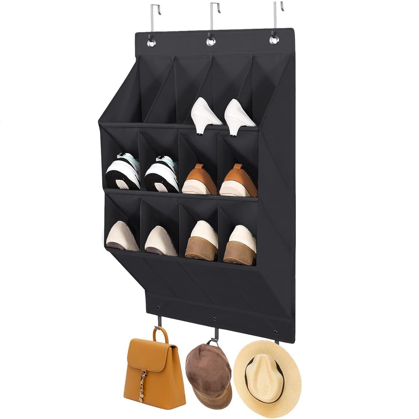 12-Pockets Black Collapsible Over-the-Door Hanging Storage Bag